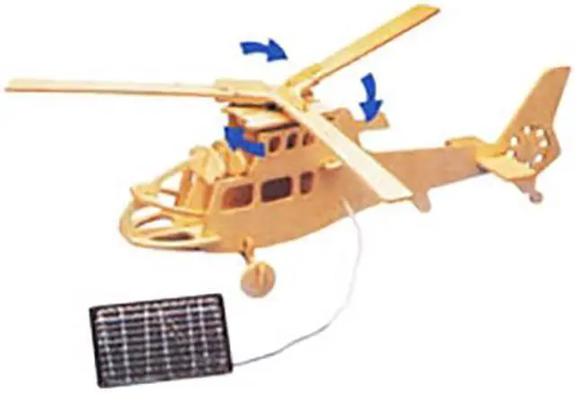 Alt view image 3 of 5 - Solar Powered Wooden Helicopter Model with Motor Educational Kit