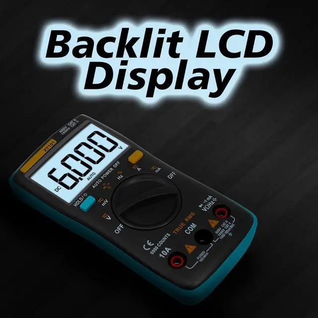 Alt view image 5 of 7 - Auto-Ranging True RMS Digital Multimeter 6000 Counts & Backlit LCD Display, Measures AC/DC Voltage & Current, Resistance, Capacitance, Frequency, Duty Cycle, Diode, Continuity