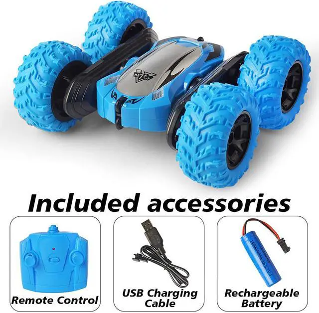 Alt view image 5 of 7 - Remote Controlled Double-Sided Stunt Car with Rechargeable Battery (Blue)