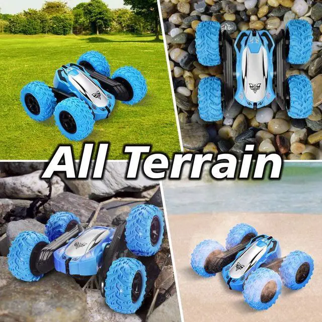Alt view image 3 of 7 - Remote Controlled Double-Sided Stunt Car with Rechargeable Battery (Blue)