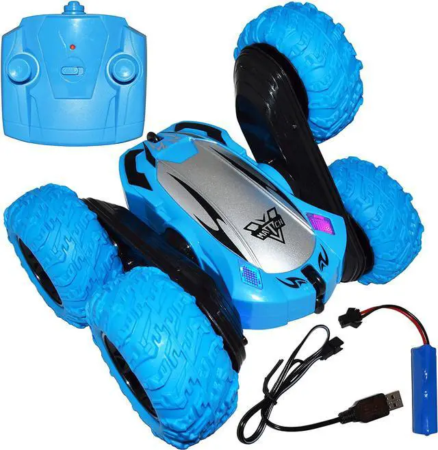 Main image of Remote Controlled Double-Sided Stunt Car with Rechargeable Battery (Blue)