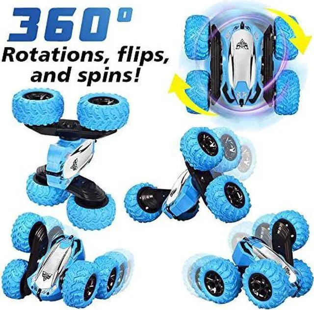 Alt view image 2 of 7 - Remote Controlled Double-Sided Stunt Car with Rechargeable Battery (Blue)