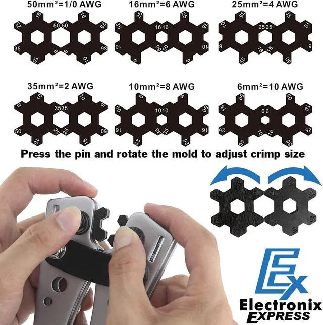 Alt view image 2 of 6 - Battery Cable Lug Wire Crimper and Cable Cutter for 0, 1, 2, 4, 6, 8, 10 AWG - Professional Electrician Crimping Tool Kit