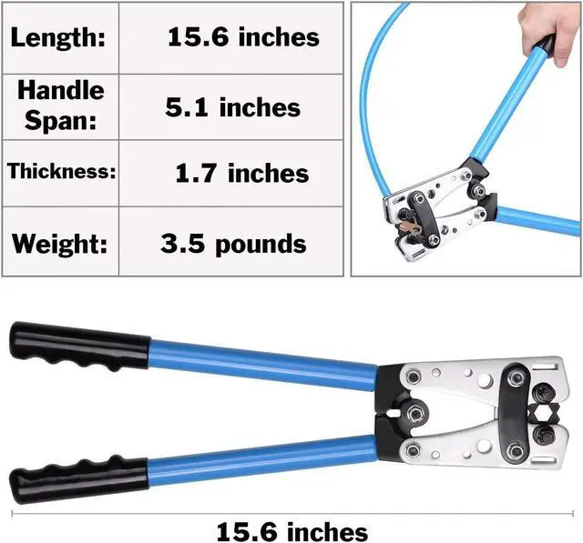 Alt view image 5 of 6 - Battery Cable Lug Wire Crimper and Cable Cutter for 0, 1, 2, 4, 6, 8, 10 AWG - Professional Electrician Crimping Tool Kit