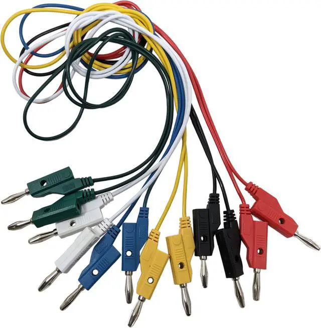 Main image of 6 Piece Set Banana to Banana Test Leads, 36" Long Each, Stackable, Colors: Red, Black, White, Blue, Green, and Yellow