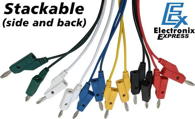 Alt view image 2 of 5 - 6 Piece Set Banana to Banana Test Leads, 36" Long Each, Stackable, Colors: Red, Black, White, Blue, Green, and Yellow