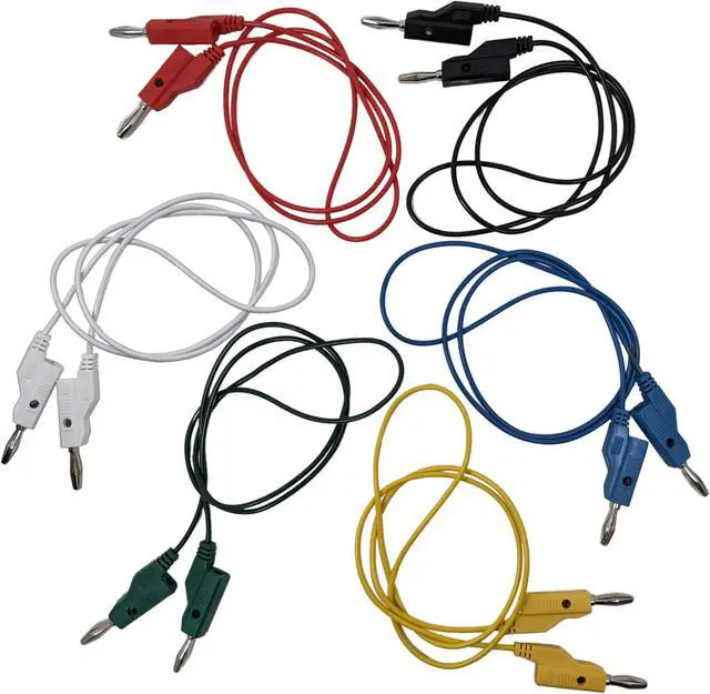 Alt view image 4 of 5 - 6 Piece Set Banana to Banana Test Leads, 36" Long Each, Stackable, Colors: Red, Black, White, Blue, Green, and Yellow