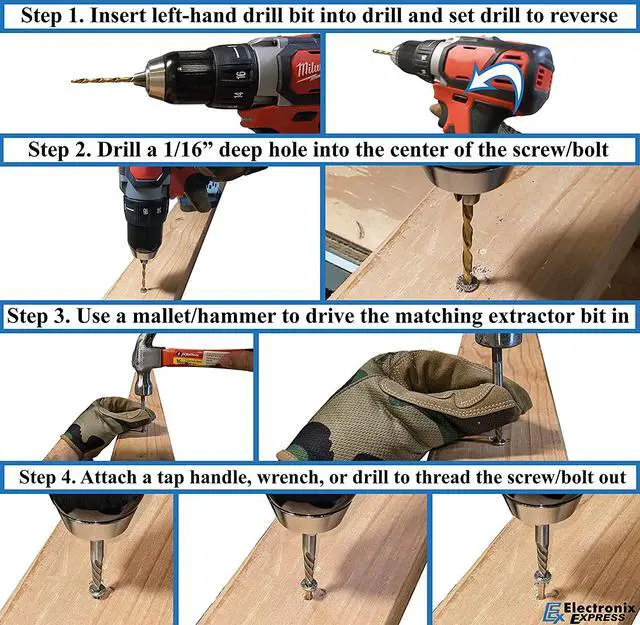 Alt view image 2 of 7 - 10 Piece Screw Extractor and Left Hand Drill Bit Set, Easily Remove Stripped Screws and Damaged Bolts, Includes 5 HSS Left-Hand Drill Bits, 5 GCr15 Extractors, and Metal Case