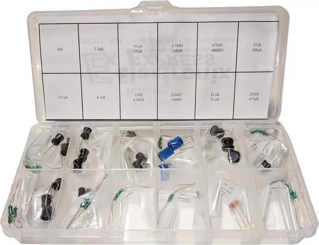 Main image of 60 Piece Inductor Assortment Kit - Includes 20 Different Values from 1µH to 100mH