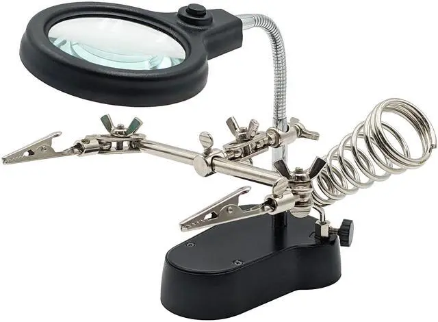 Alt view image 4 of 6 - Helping Hand Project Holder with Flexible 2.5x Magnifying Glass, LED Lights, and Soldering Iron Holder