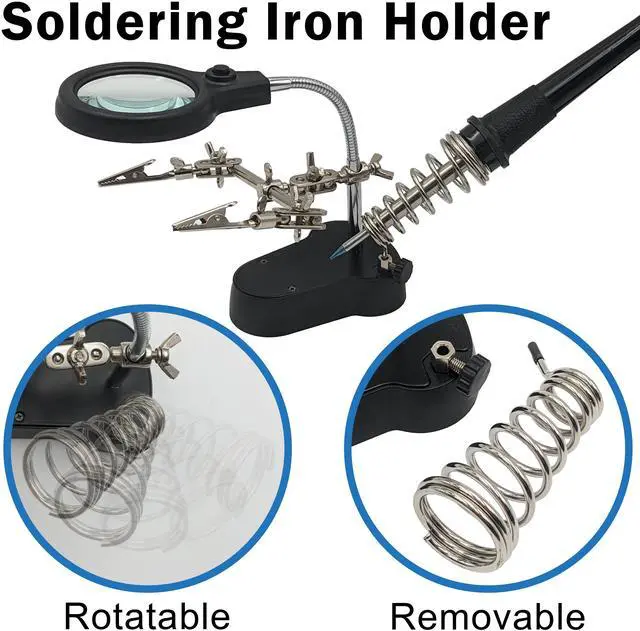Alt view image 6 of 6 - Helping Hand Project Holder with Flexible 2.5x Magnifying Glass, LED Lights, and Soldering Iron Holder