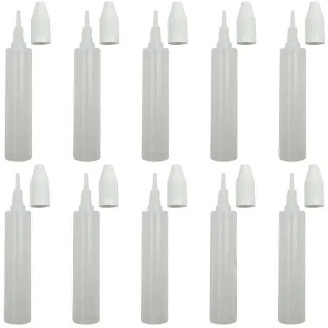 Main image of 10 Pack 30mL Translucent Plastic Unicorn Dropper Top Bottles with White Screw-on Tops