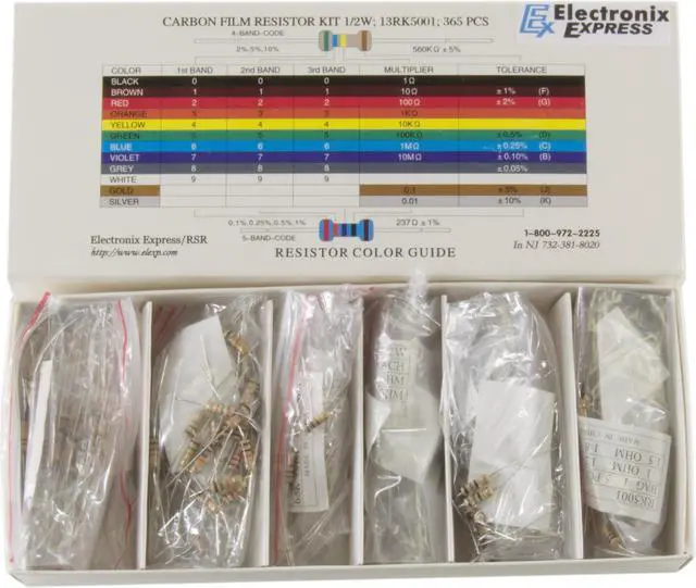 Main image of 365 Piece Resistor Kit 1/2 Watt in Compartmentalized Cardboard Storage Box