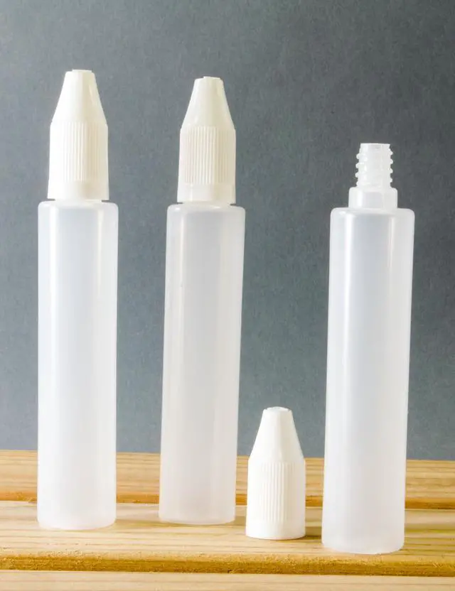 Alt view image 3 of 5 - 10 Pack 30mL Translucent Plastic Unicorn Dropper Top Bottles with White Screw-on Tops