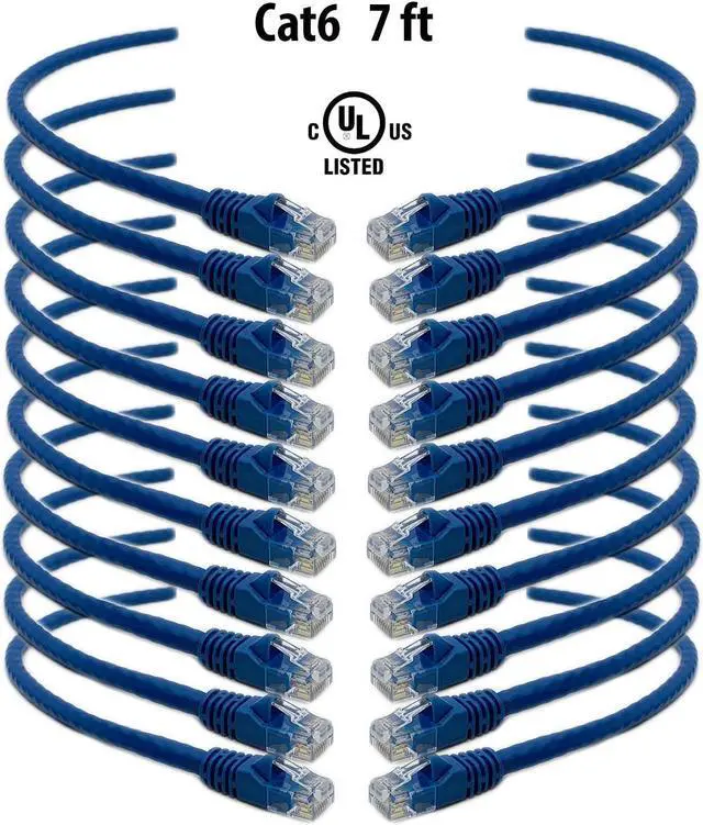 Main image of iMBAPrice (10 Pack) Blue 7 Feet (7ft) Molded UTP Cat6 Ethernet Network Patch Cable RJ45 M/M