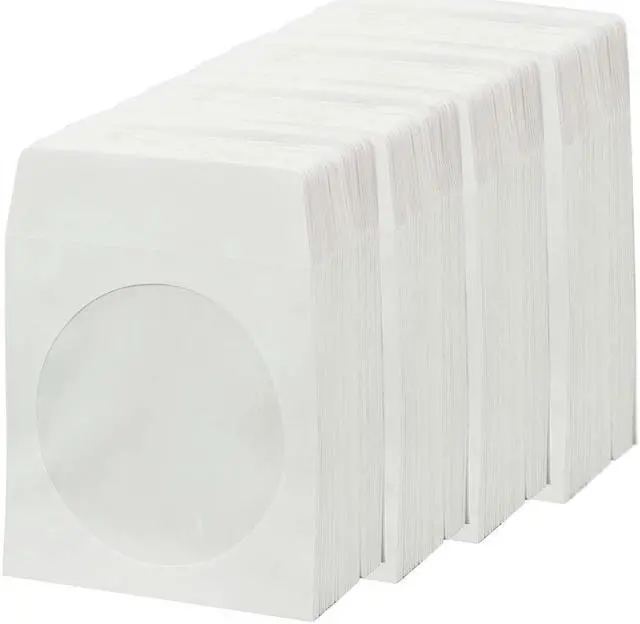 Main image of BestDuplicator White Cd/Dvd Paper Media Sleeves Envelopes with Flap and Clear Window (400 Sleeves) White