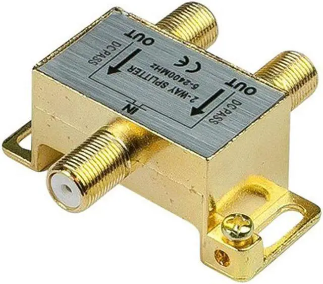 Main image of iMBAPrice 10013-1 (1-Pack) Glod Plated 2.4 Ghz 2-Way Coaxial Cable Splitter F-Type Screw for Video Satellite Splitter/VC