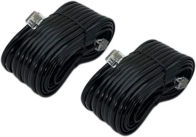 Alt view image 2 of 2 - iMBAPrice (2-Pack) 50 Feet RJ11 4C Modular Lone Telephone Extension Phone Cord Cable Line Wire - Black