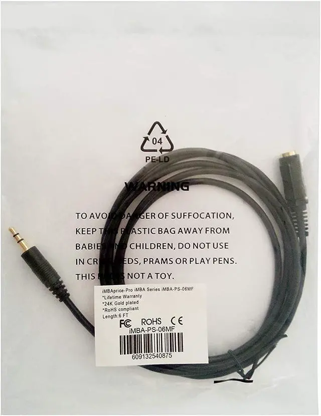 Alt view image 5 of 5 - iMBAPrice iMBA-PS-06MF 6-Feet Gold Plated 3.5mm Male to 3.5mm Female Extension Stereo Audio Cable