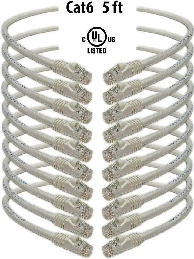 Main image of iMBAPrice - Cat6 Snagless RJ45 Ethernet Patch Cable in White (5 Feet) - 10 Pack