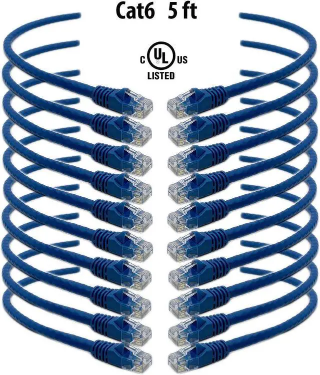 Main image of iMBAPrice - 5 Ft (5ft) Cat6 Ethernet Network Patch Cable RJ45 (10 Pack) Blue