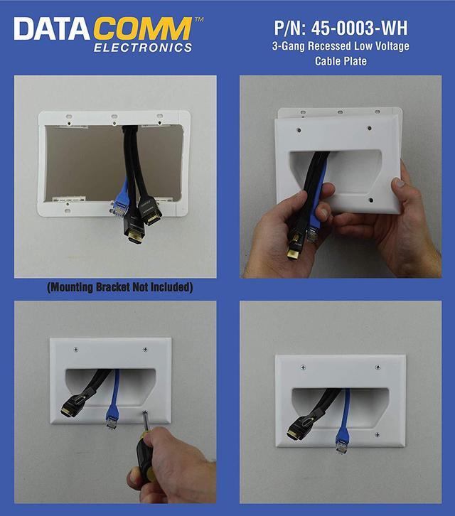 Alt view image 3 of 6 - DataComm Electronics 45-0003-WH 3-Gang Recessed Low Voltage Cable Plate, White