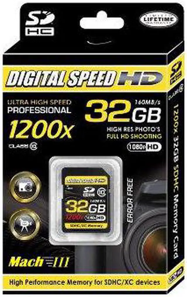 Alt view image 3 of 4 - Digital Speed 32GB 1200X Professional High Speed Mach III 160MB/s Error Free (SDHC) HD Memory Card Class 10