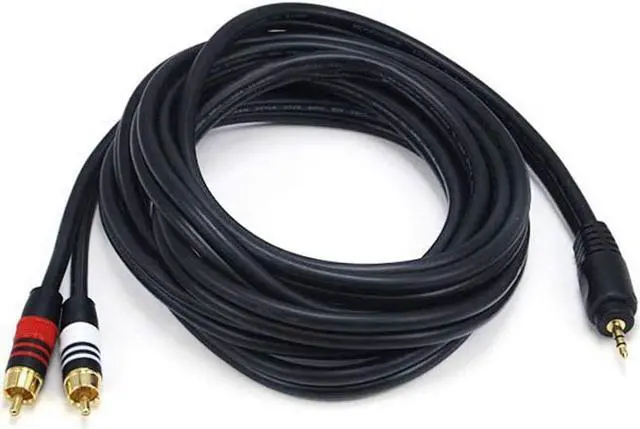 Alt view image 2 of 7 - Monoprice 10ft Premium 3.5mm Stereo Male to 2RCA Male 22AWG Cable (Gold Plated) - Black