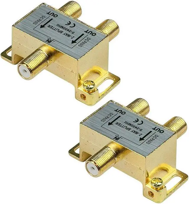 Alt view image 2 of 2 - iMBAPrice 110013-2 (2-Pack) Glod Plated 2.4 Ghz 2-Way Coaxial Cable Splitter F-Type Screw for Video Satellite Splitter/V