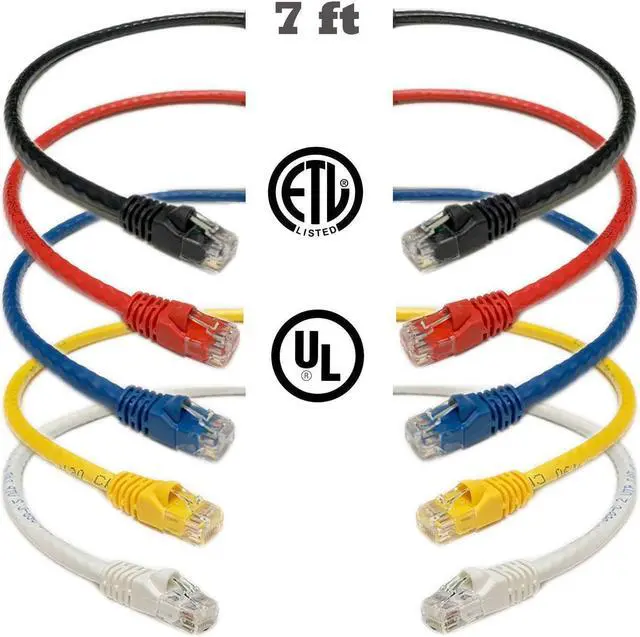 Main image of iMBAPrice® Mixed Colors - RJ45 Cat6 Snagless Ethernet Patch Cable MULTI COLOR 7 feet (5 Pack)