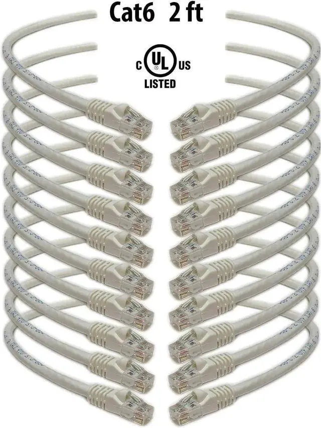Main image of iMBAPrice - Cat6 Snagless Ethernet Patch Cable in White (2 Feet) - 10 Pack
