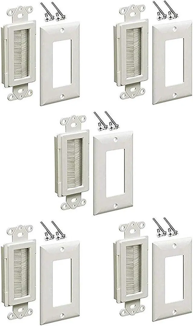 Alt view image 3 of 4 - imbaprice brushed wall plate  decora style cable pass through insert for wires wall socket plug port/hdtv/hdmi/home theater systems and more pack of 5  white