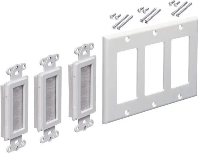 Main image of iMBAPrice White 3 Gang Decora Brush Wall Plate with Brush Bristles
