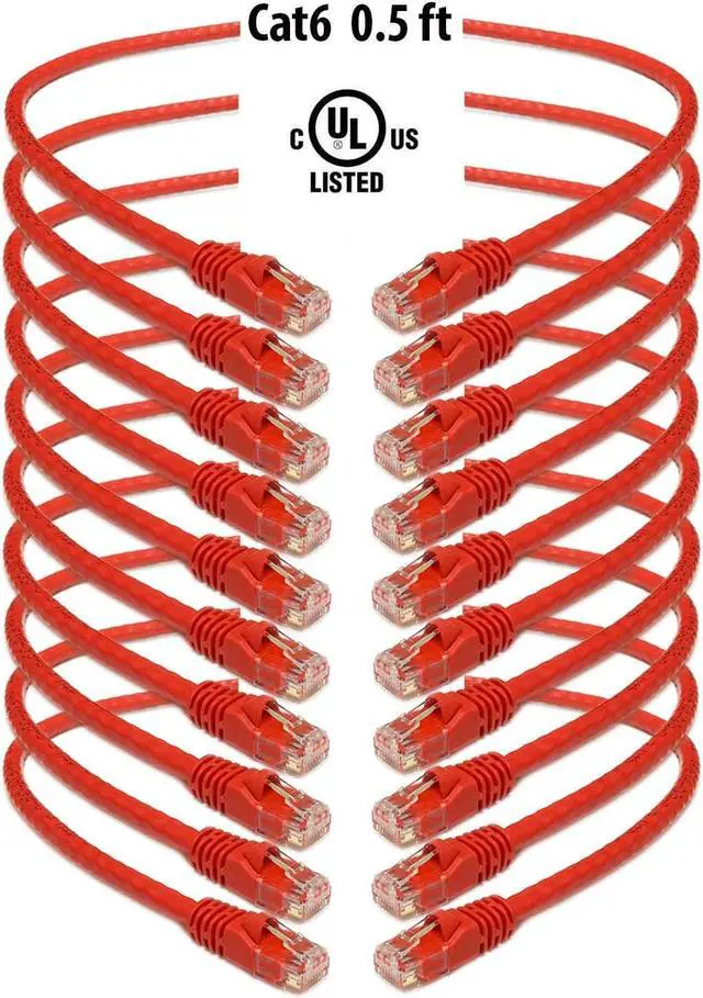 Alt view image 2 of 4 - imbaprice cat6 snagless ethernet patch cable in red 0.5 feet 6 inches 10 pack