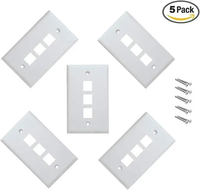Alt view image 2 of 2 - iMBAPrice - 3 Port Keystone Jack Wall Plate 1-Gang - White (Pack of 5)