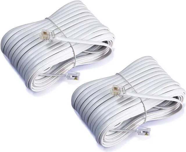 Main image of iMBAPrice (2-Pack) 50 Feet RJ11 4C Modular Long Telephone Extension Phone Cord Cable Line Wire - White