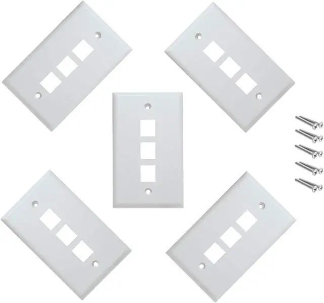 Main image of iMBAPrice - 3 Port Keystone Jack Wall Plate 1-Gang - White (Pack of 5)
