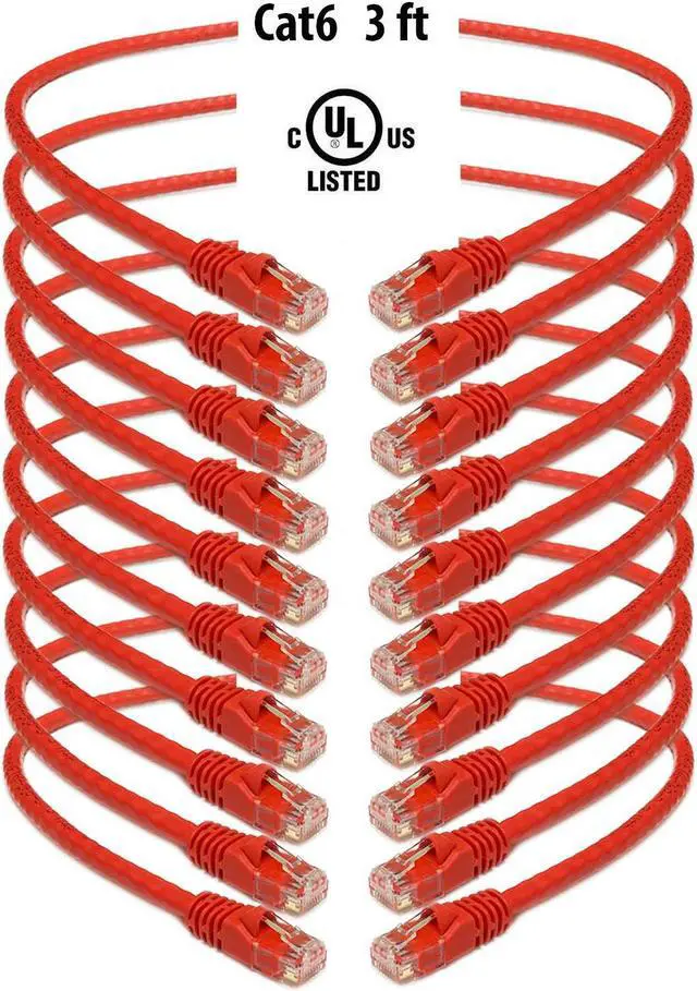 Main image of iMBAPrice - Cat6 Snagless RJ45 Ethernet Patch Cable in Red (3 Feet) - 10 Pack