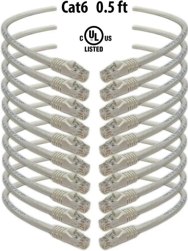 Main image of iMBAPrice Cat6 Snagless Ethernet Patch Cable in White 0.5 Feet (6 Inches) - 10 Pack