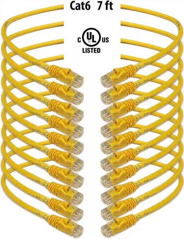 Main image of iMBAPrice - Cat6 RJ45 Snagless Ethernet Patch Cable in Yellow Color (7 Feet) - 10 Pack