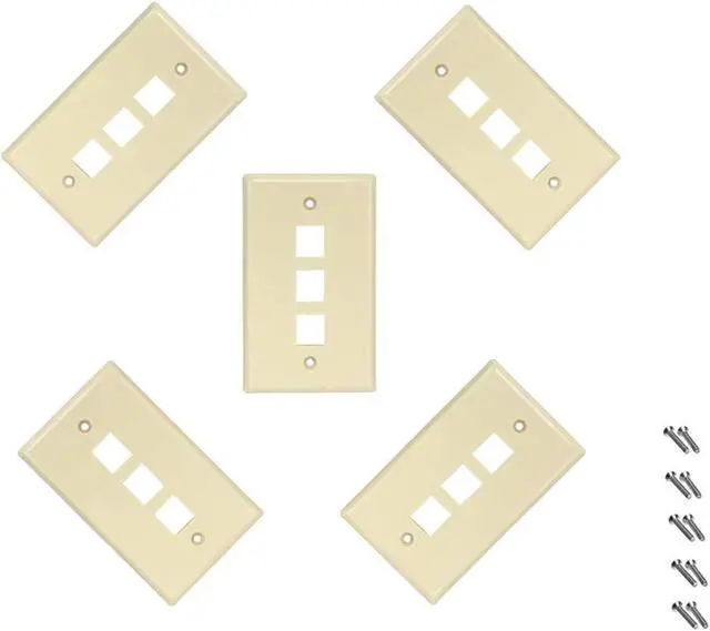 Main image of iMBAPrice 3 Port Flush Mount Keystone Jack Wall Plate 1-Gang - Ivory (Pack of 5)