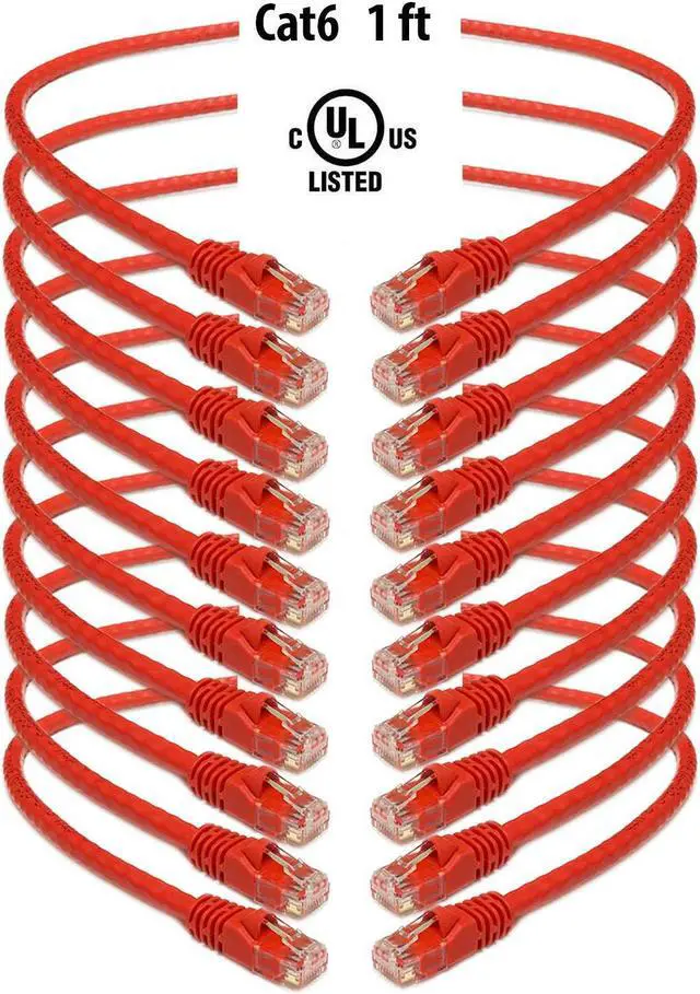 Main image of iMBAPrice - Cat6 Snagless Ethernet Patch Cable in Red (1 Feet) - 10 Pack