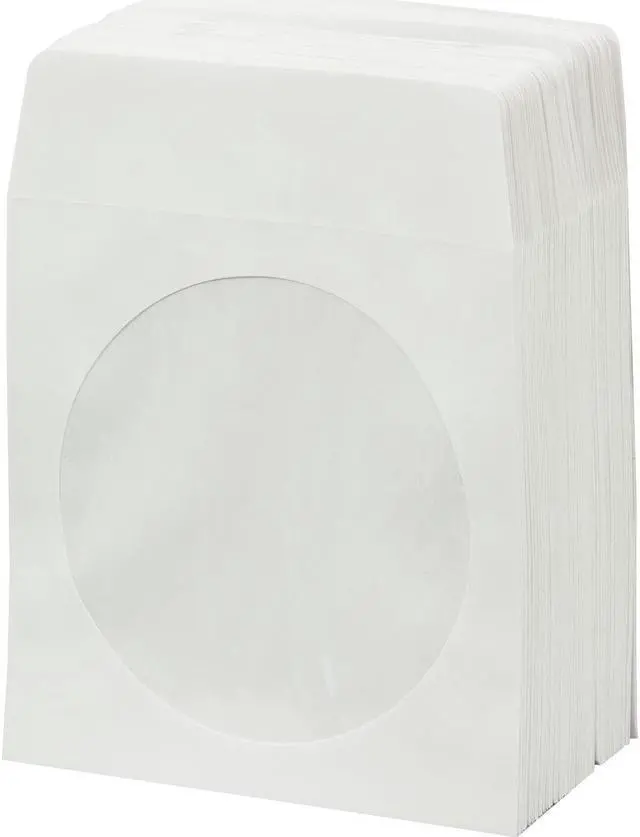 Main image of BestDuplicator White Cd/DVD Paper Media Sleeves Envelopes with Flap and Clear Window (Pack of 100)
