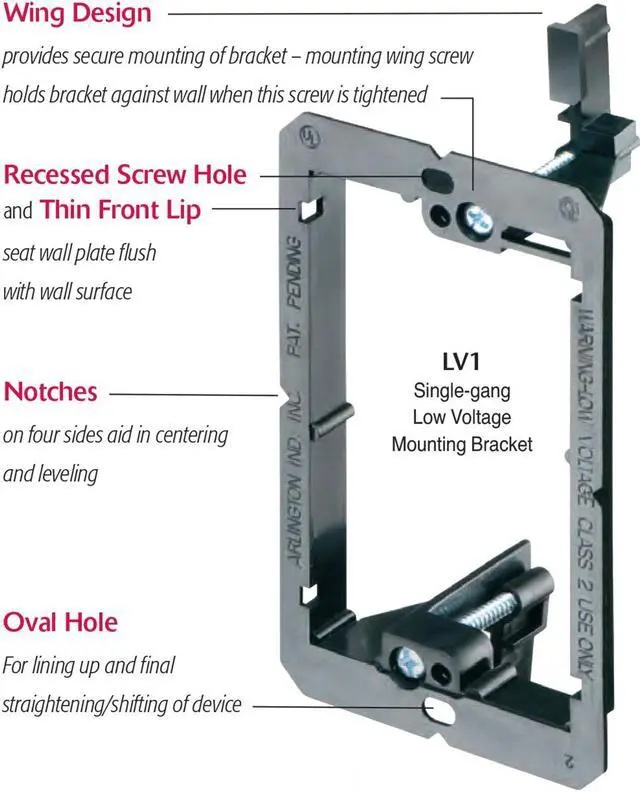 Alt view image 2 of 5 - iMBAPrice Dual Gang (2-Gang) Low Voltage Mounting Bracket - Black (Pack of 2)