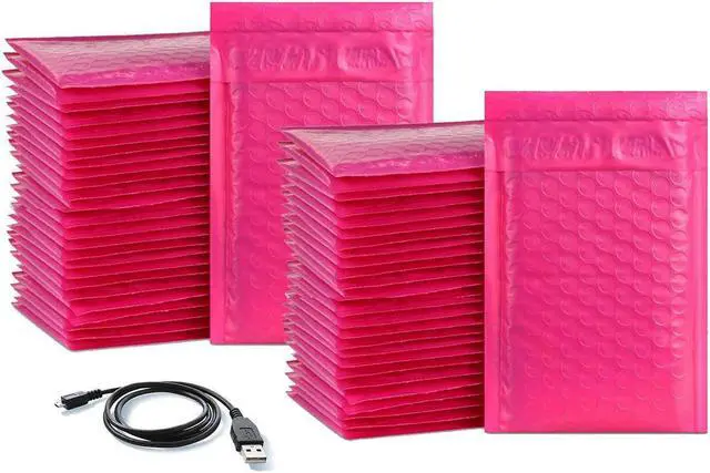 Main image of iMBAPrice 50-Pack #000 (4" x 8") Hot Pink Color Self Seal Poly Bubble Mailers Padded Shipping Envelopes (Total 50 Bags)