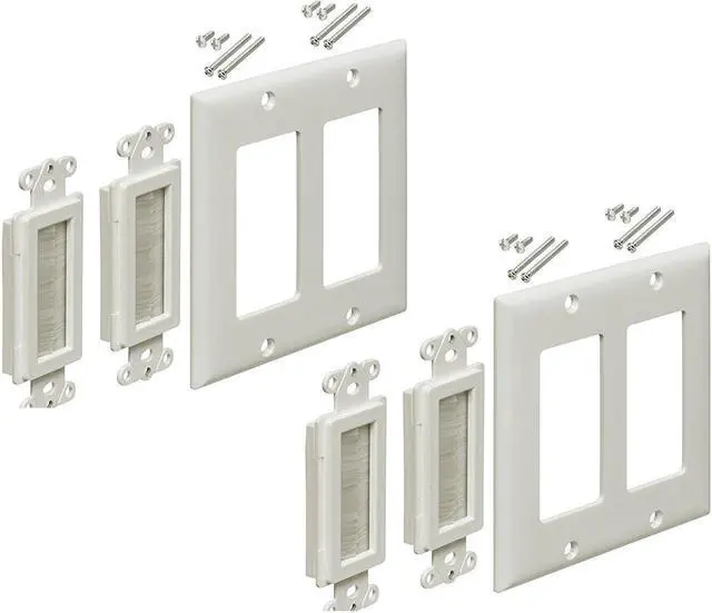 Main image of iMBAPrice 2-Gang Brushed Wall Plate - Decora Style Cable Pass Through Insert for Wires Wall Socket Plug Port/HDTV/HDMI/Home Theater Systems and More - White (Pack of 2)
