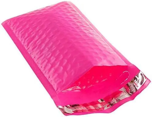 Alt view image 2 of 4 - iMBAPrice 50-Pack #000 (4" x 8") Hot Pink Color Self Seal Poly Bubble Mailers Padded Shipping Envelopes (Total 50 Bags)