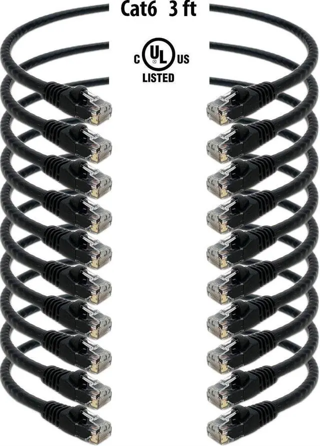 Main image of iMBAPrice (10 Pack) Black 3 Feet (3ft) Molded UTP Cat6 Ethernet Network Patch Cable RJ45 M/M