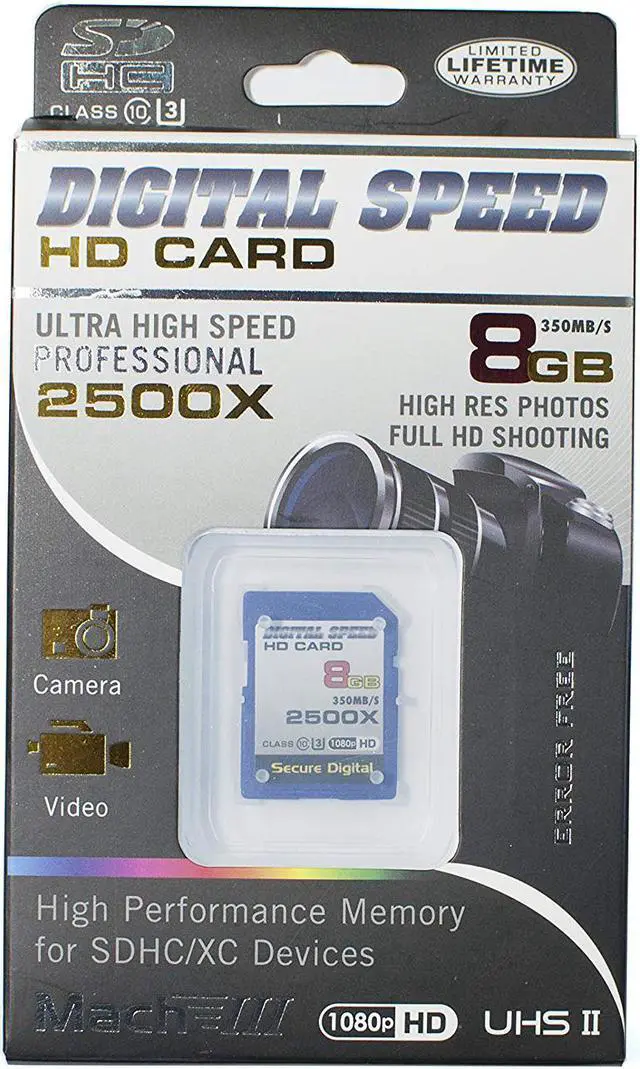 Alt view image 2 of 3 - Digital Speed 2500X 8GB Professional High Speed Mach III 350MB/s Error Free (SDHC) HD Memory Card Class 10
