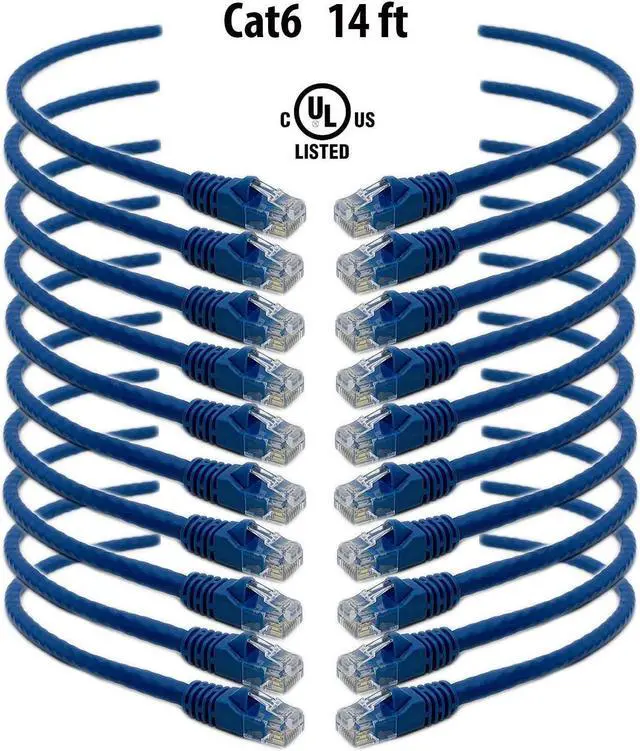 Main image of iMBAPrice (10 Pack) Blue 14 Feet (14ft) Molded UTP Cat6 Ethernet Network Patch Cable RJ45 M/M